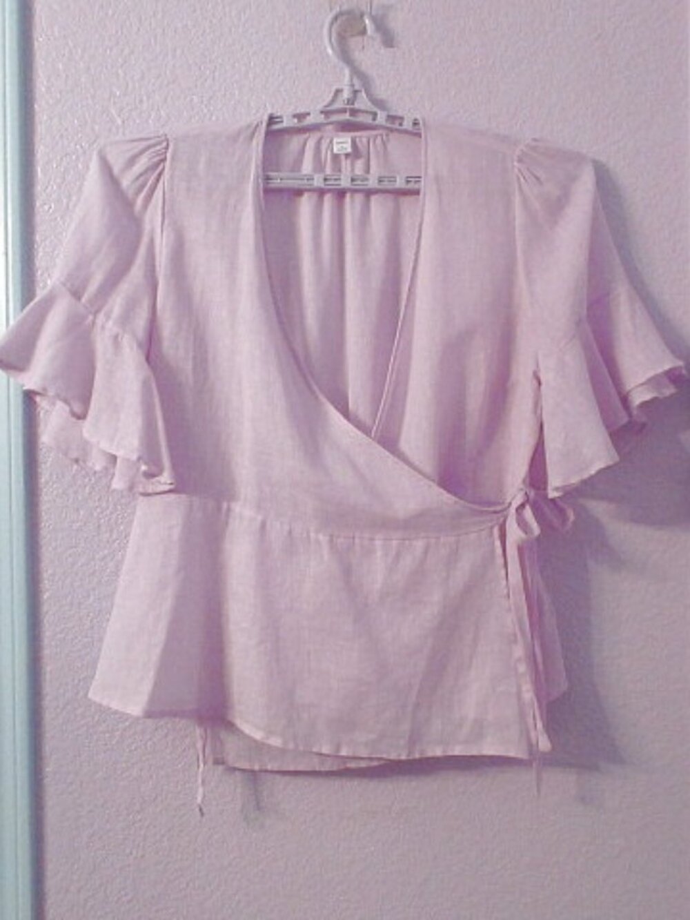Old Navy Linen Cotton Blouse Top Size XL Ruffle Wrap Lilac Sheer Coastal Coquett